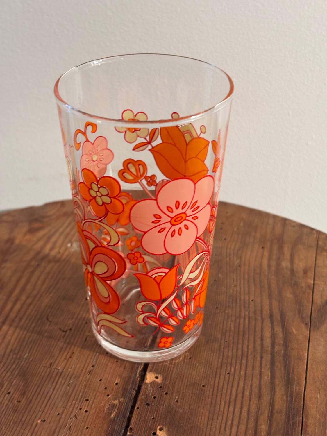 Superb vintage glass with orange floral print