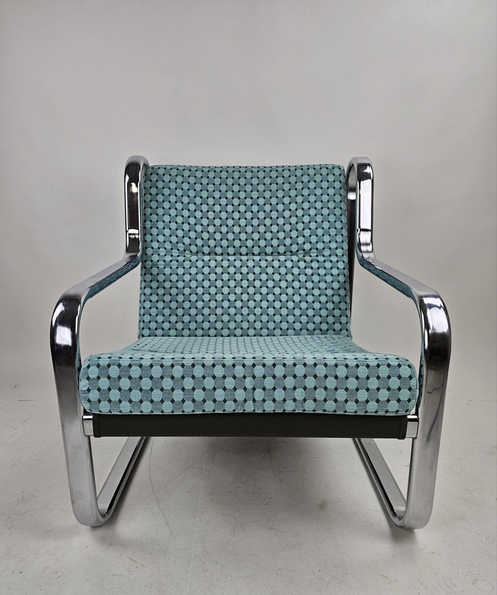 Set of 2 Italian chairs in chrome frame and completely reupholstered