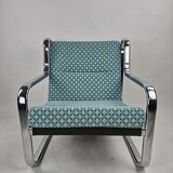 Set of 2 Italian chairs in chrome frame and completely reupholstered