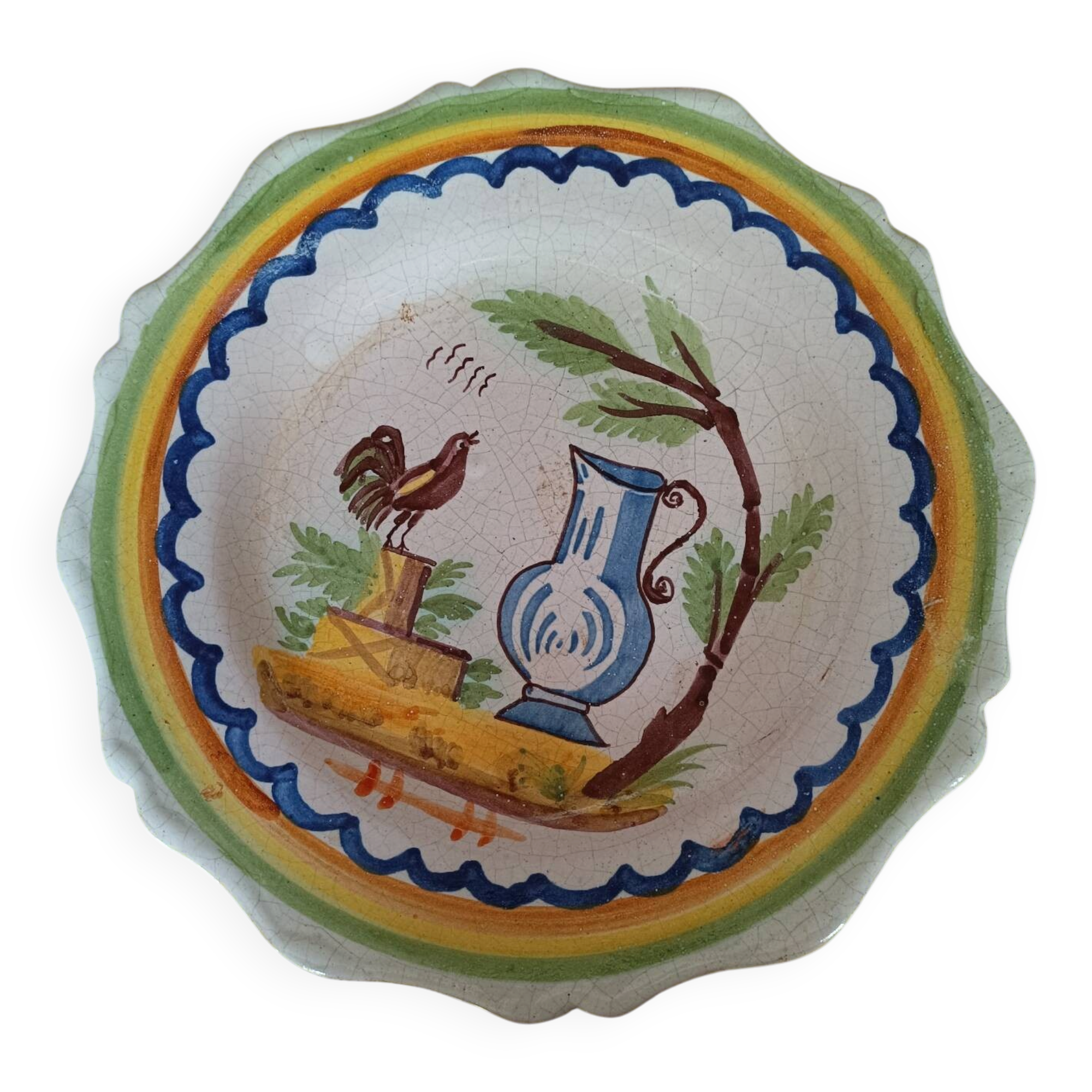 Antique plate in earthenware – hand-painted decoration – collector's item