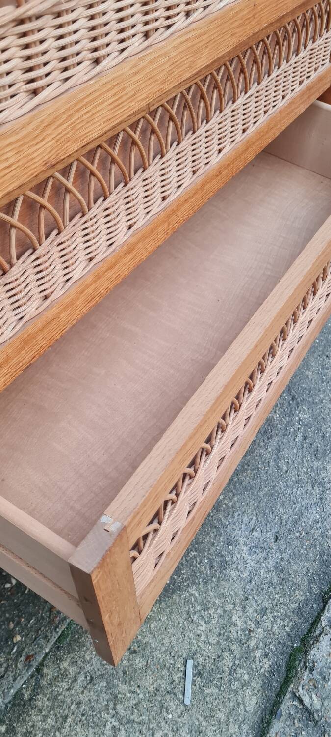 Vintage chest of drawers with compass and rattan foot