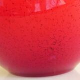 Pot-bellied, art deco vase in speckled ruby red multi-layered glass, white interior