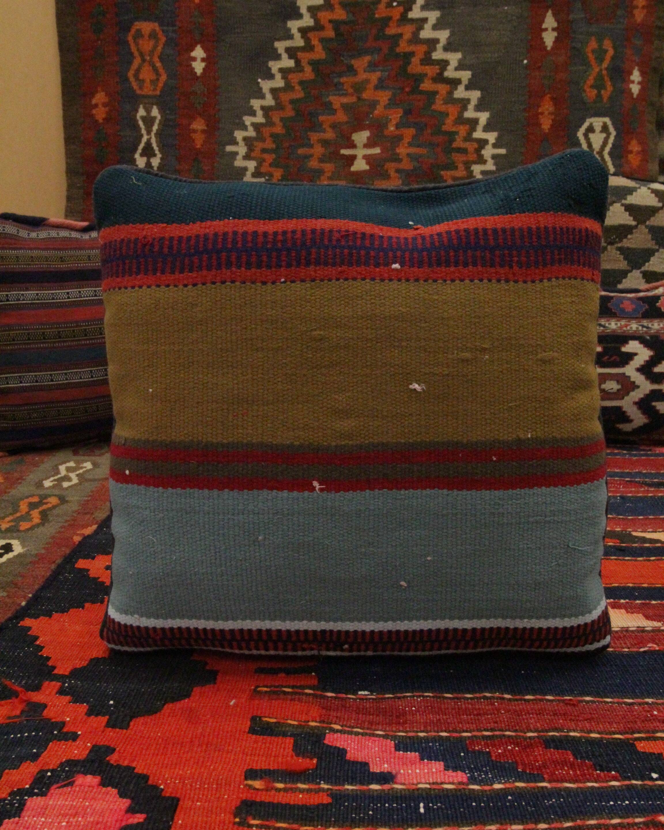 Handwoven traditional kilim blue cushion cover 42x42cm