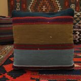Handwoven traditional kilim blue cushion cover 42x42cm