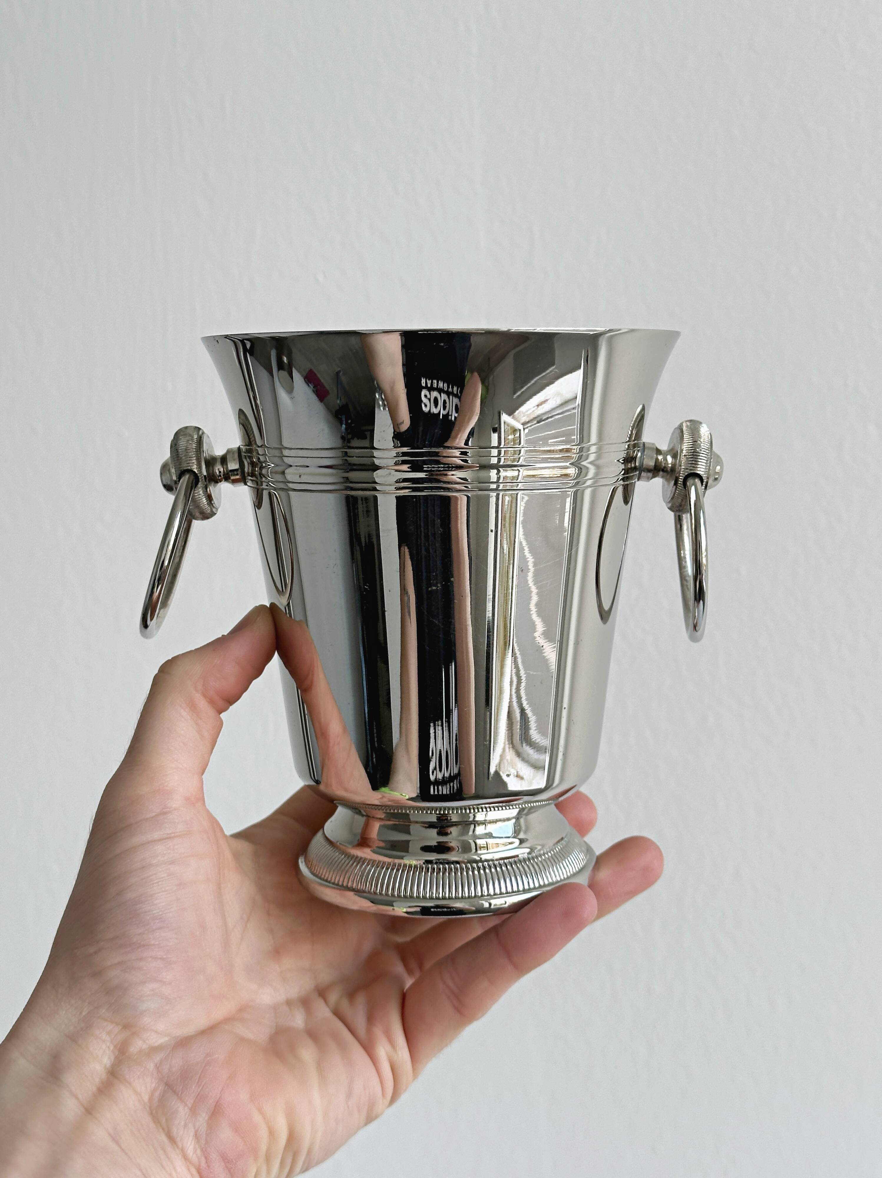 Small silver metal ice bucket