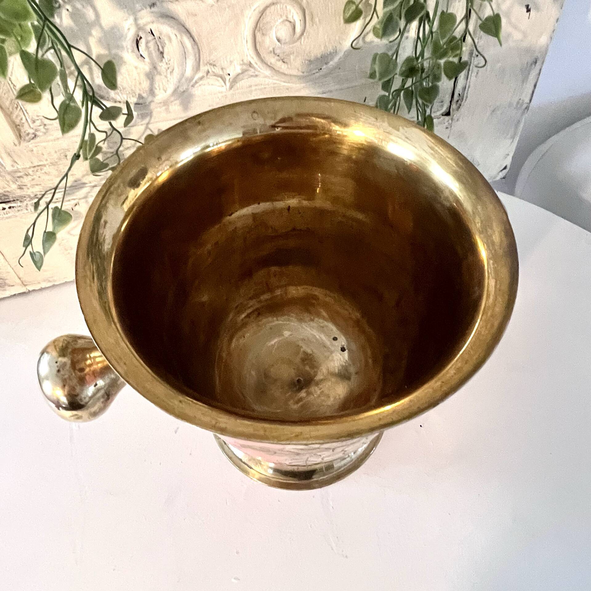 Enamel Ice Bucket – Vintage French Pink Gilt Grapevine Champagne Coole