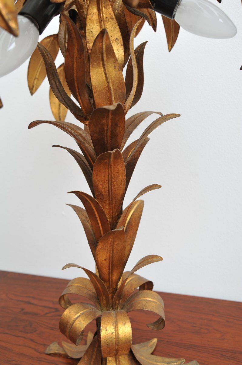 Gilded table lamp made of palm wood by Hans Kögl, 1970s