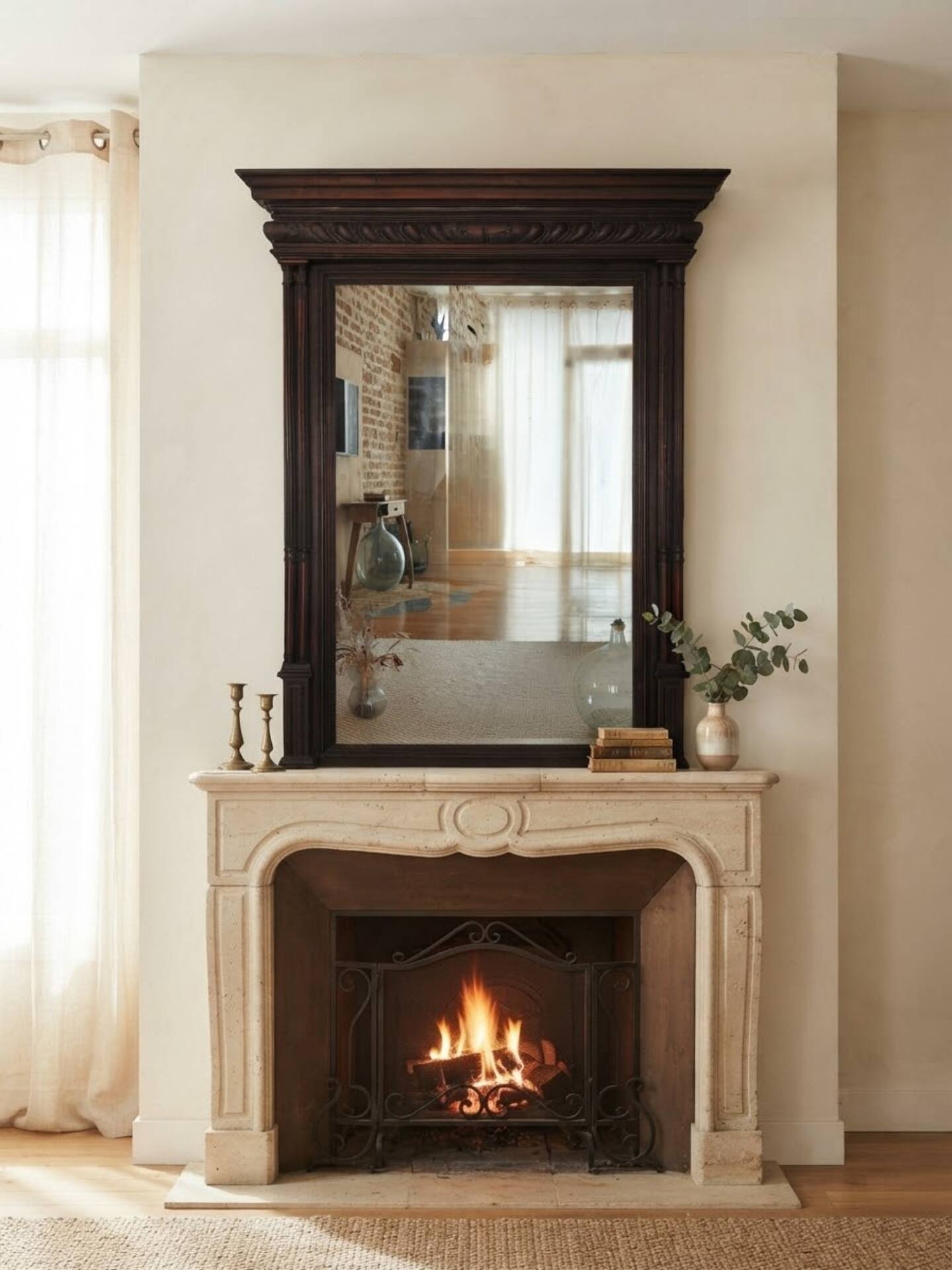 Large antique 19th-century mirror in carved wood - Haussmannian style.