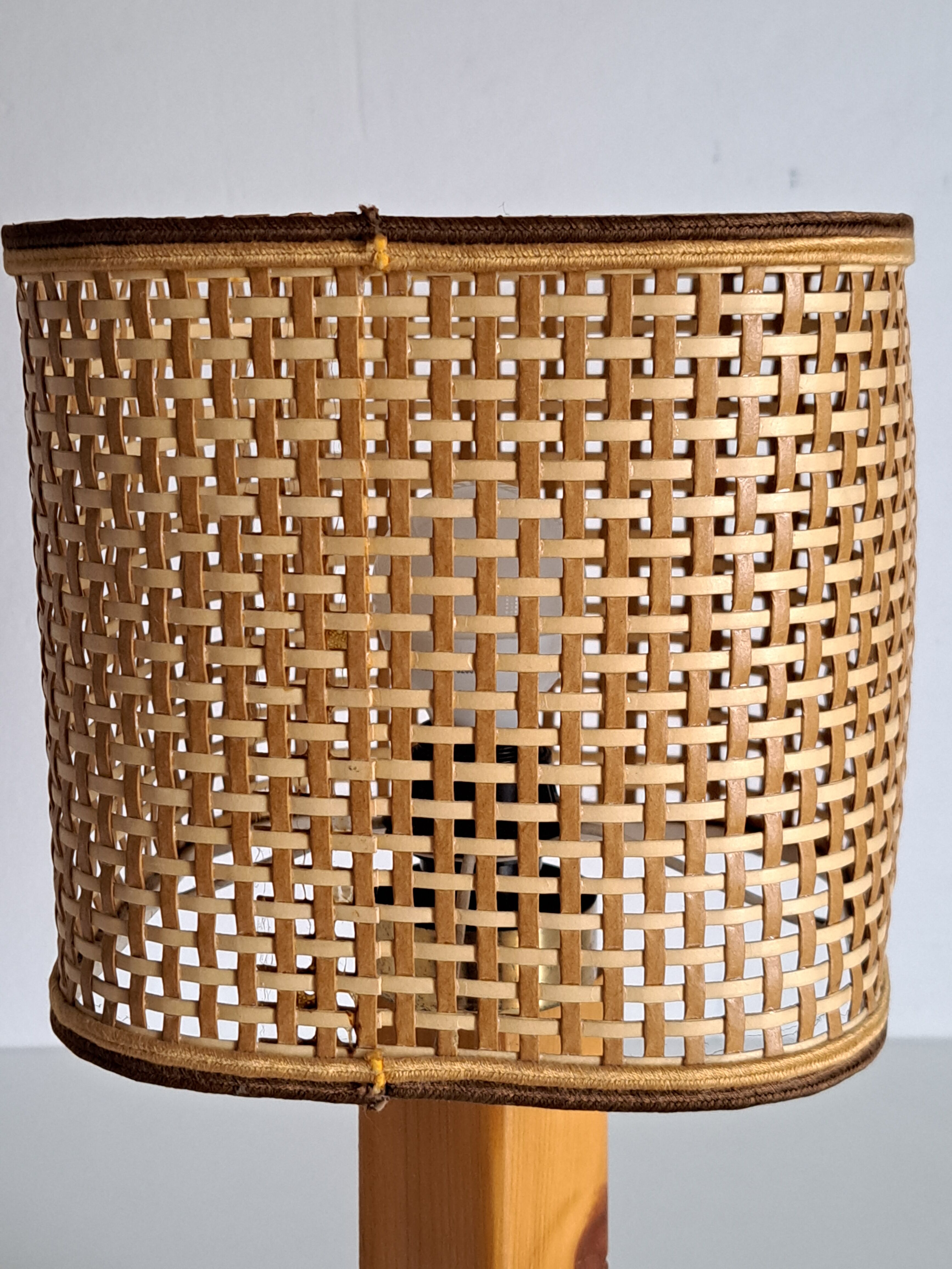 Rattan and wood bedside lamp