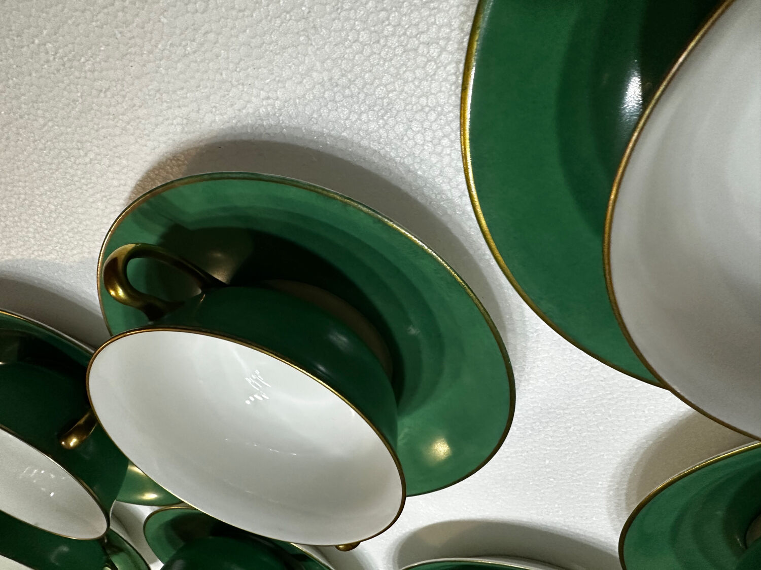 Service 14 cup and saucer in Art Deco Emerald Green and Gold.