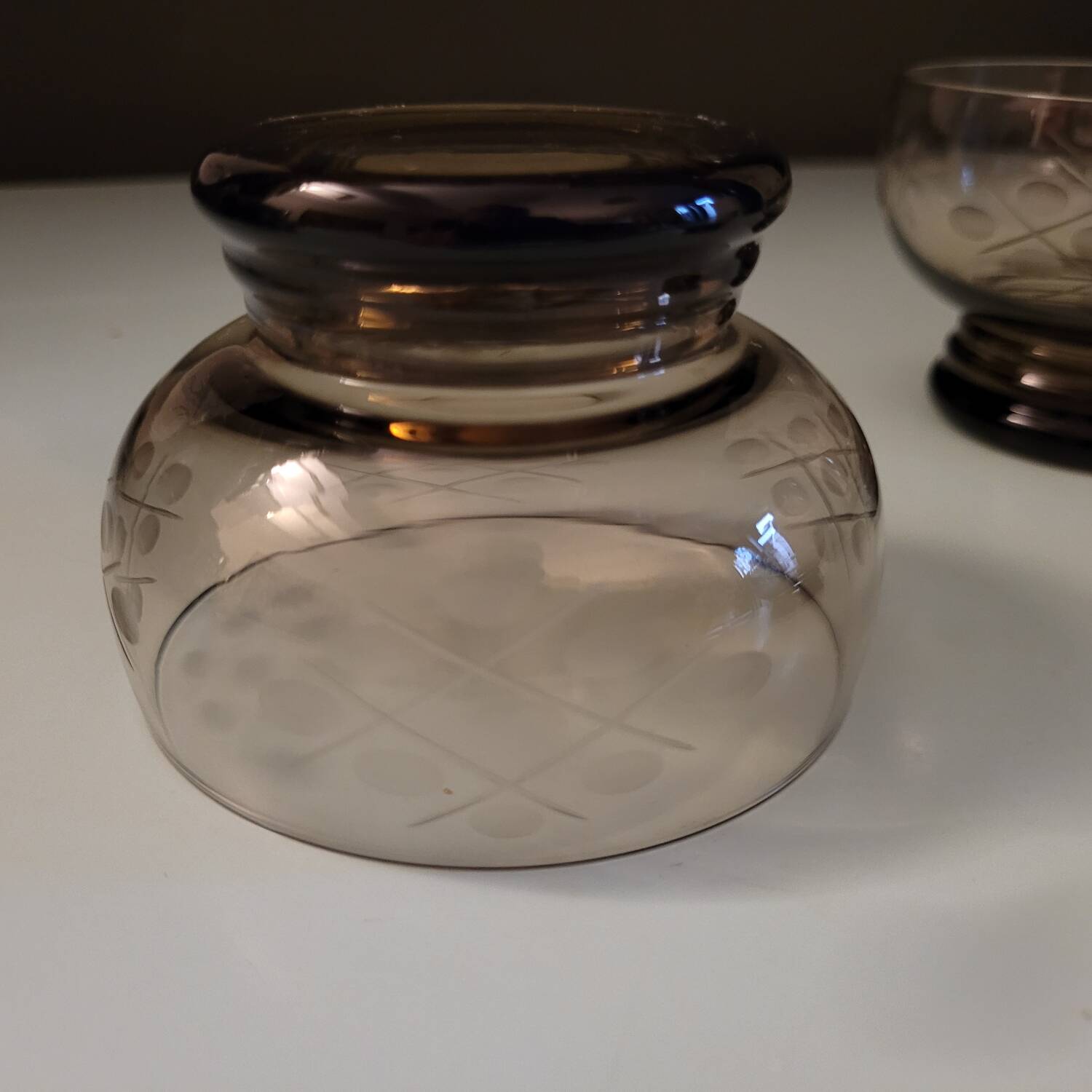 3 etched smoked glass bowls – Art Deco style – France, 1950s