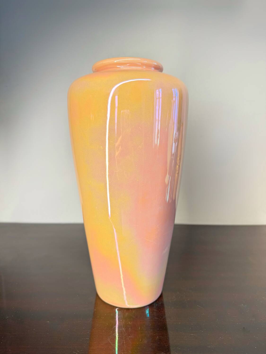 Iridescent pink ceramic vase from the 70s