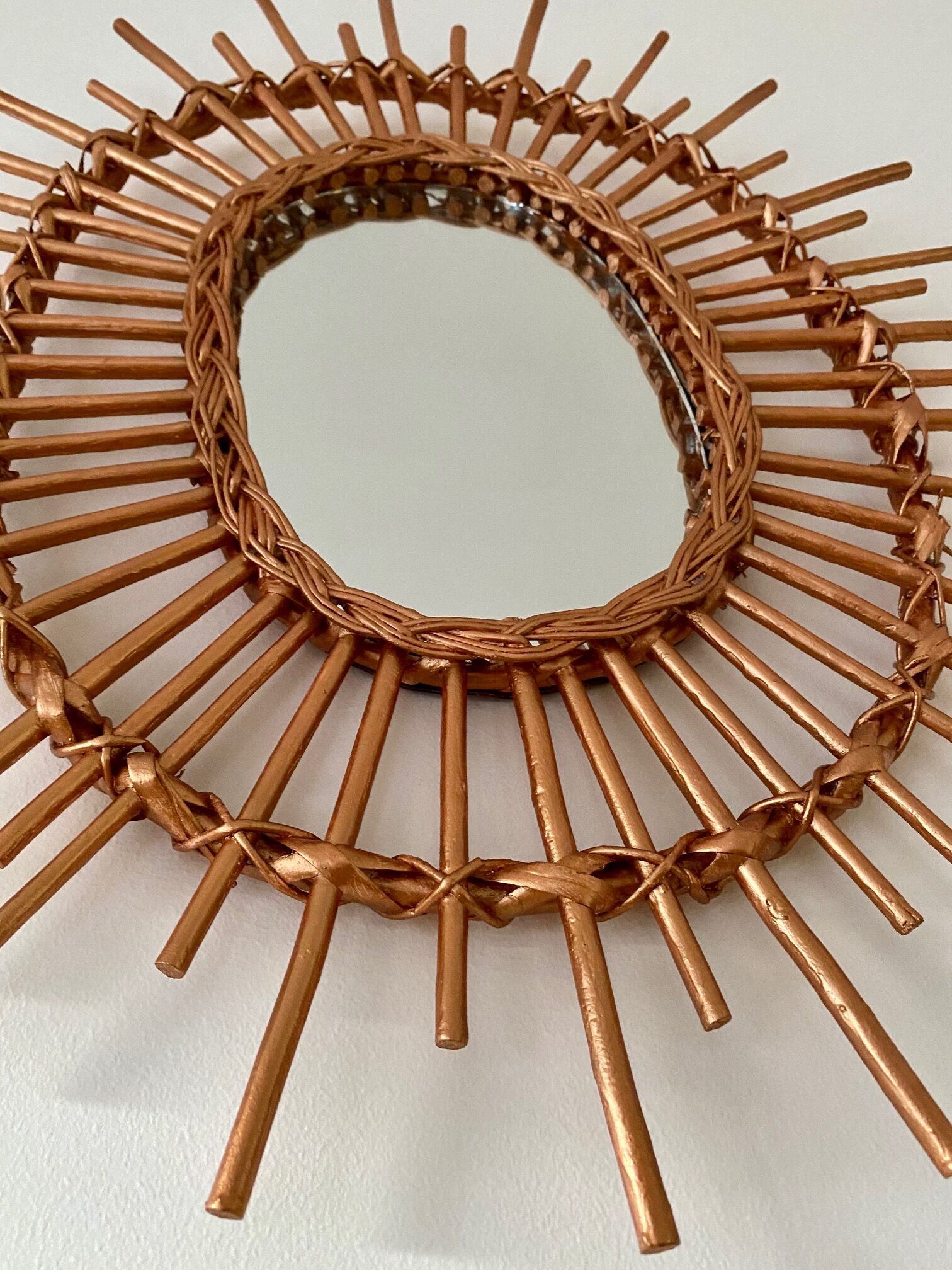 Miroir soleil rotin vintage 26x61cm