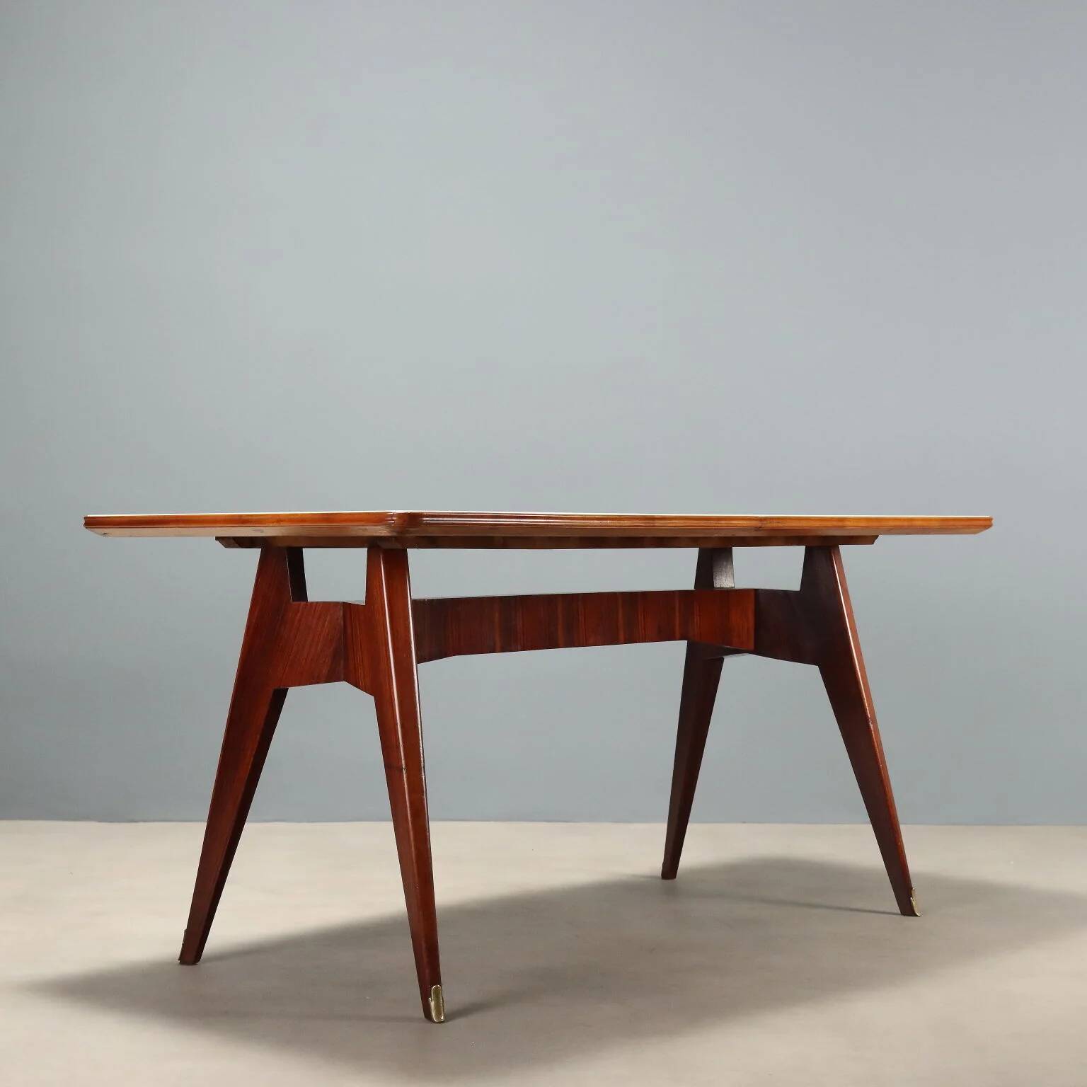 Vintage table in exotic wood and glass, Italian design, 1950s-1960s.