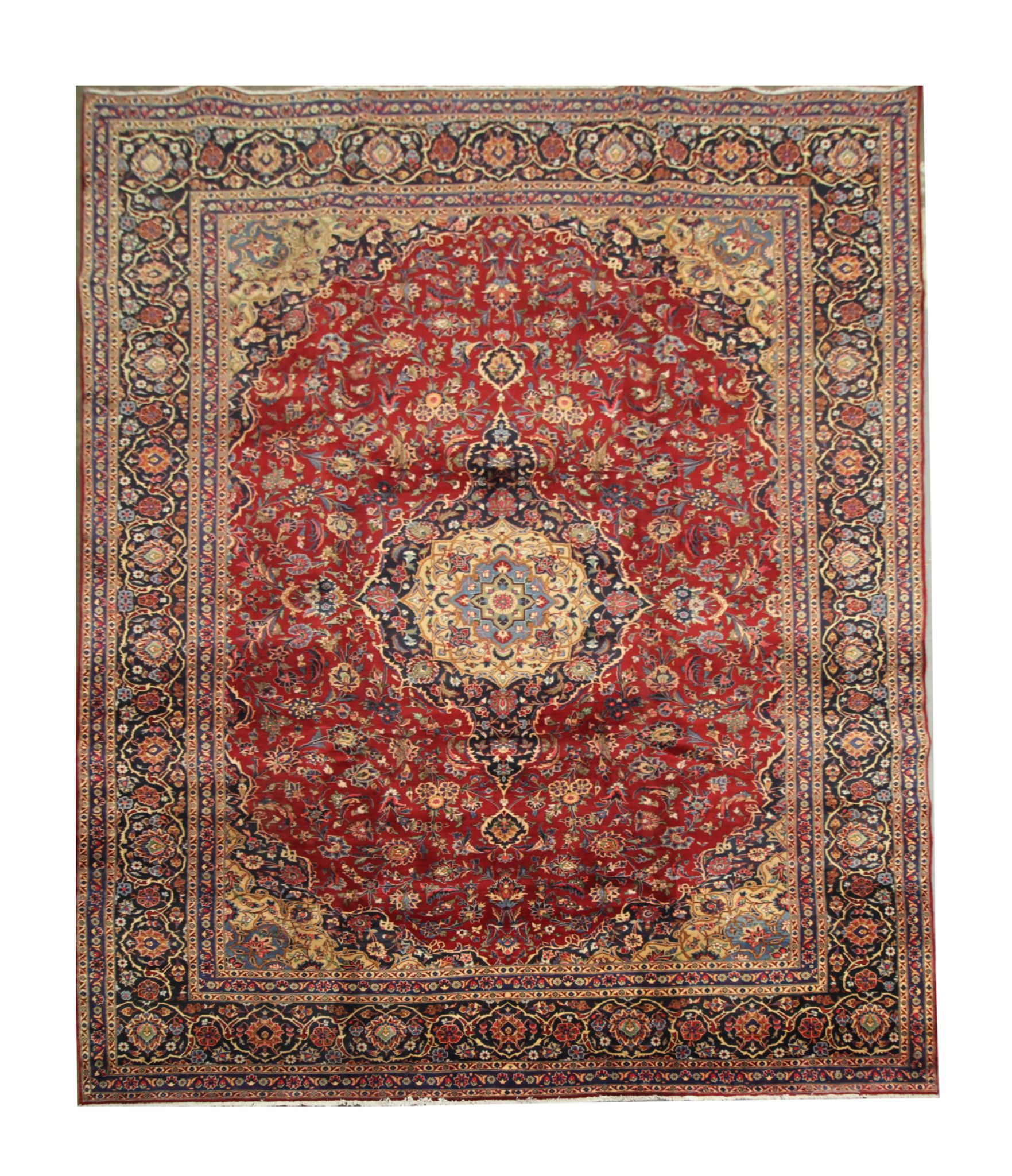 Tapis persan traditionnel fait à la main d’Ispahan en laine rouge vintage - 295x411cm