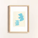 Painting on paper - birds - light blue - signed eawy