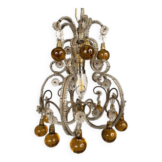 Small cage chandelier with transparent and amber tassels