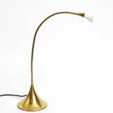 1980s brass halogen table lamp by Florian Schulz model Esa with gooseneck