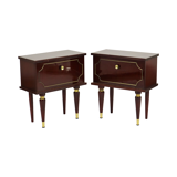 Koppel vintage nachtkastjes mahonie fineer messing regency stijl nachttafels 50cm