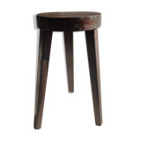 Small high tripod stool in brown solid wood