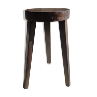 Small high tripod stool in brown solid wood