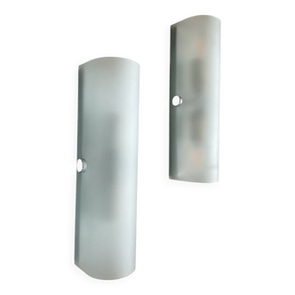 Pair of vintage frosted glass wall lights from the 70s and 80s