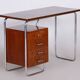 Bauhaus Writing Desk in Oak and Chrome by R. Slezák, Czech, 1930s