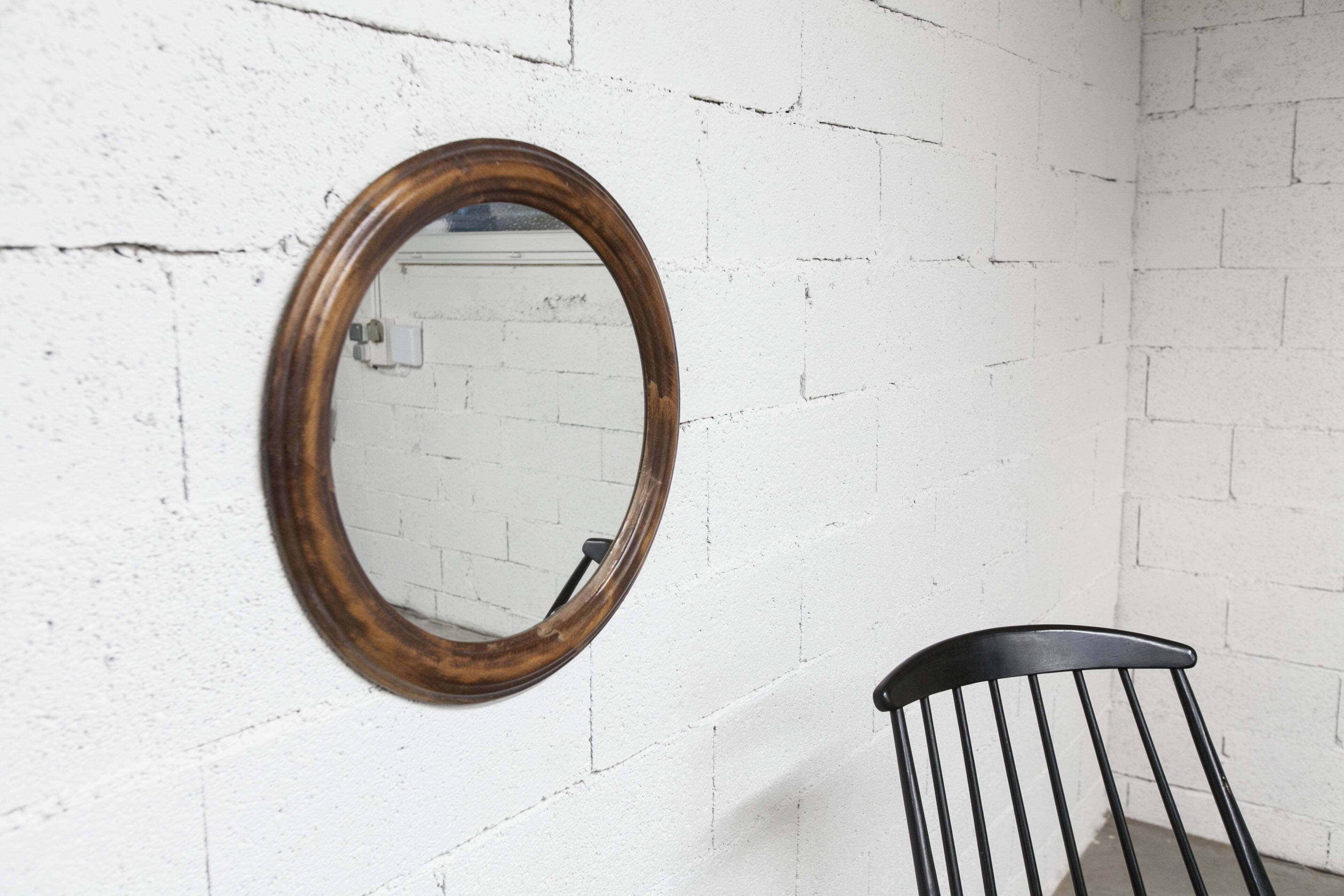 Round mirror, 1930s, wood, 58cm diameter