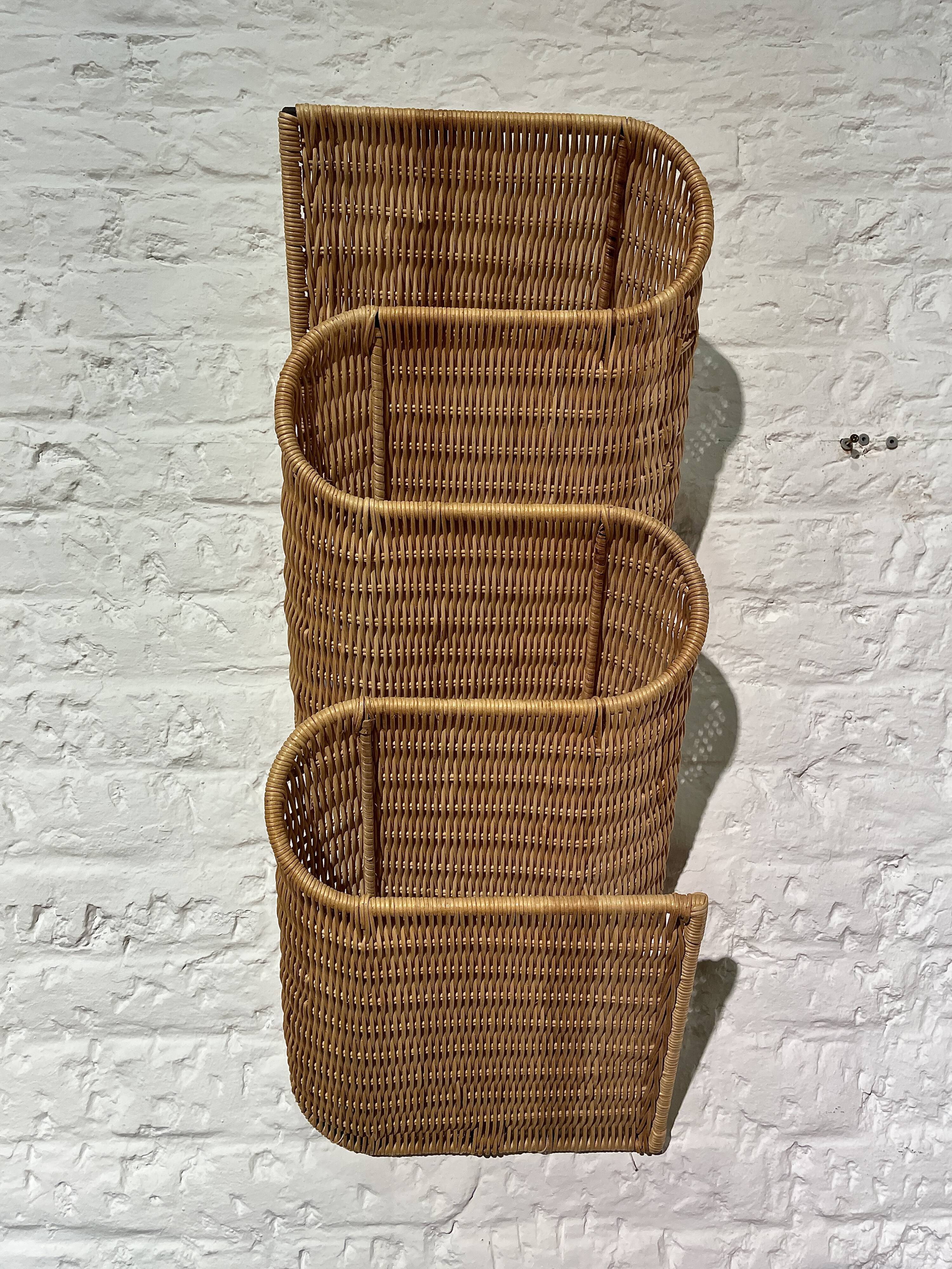 Wicker wall-mounted newspaper holder, France 1960's