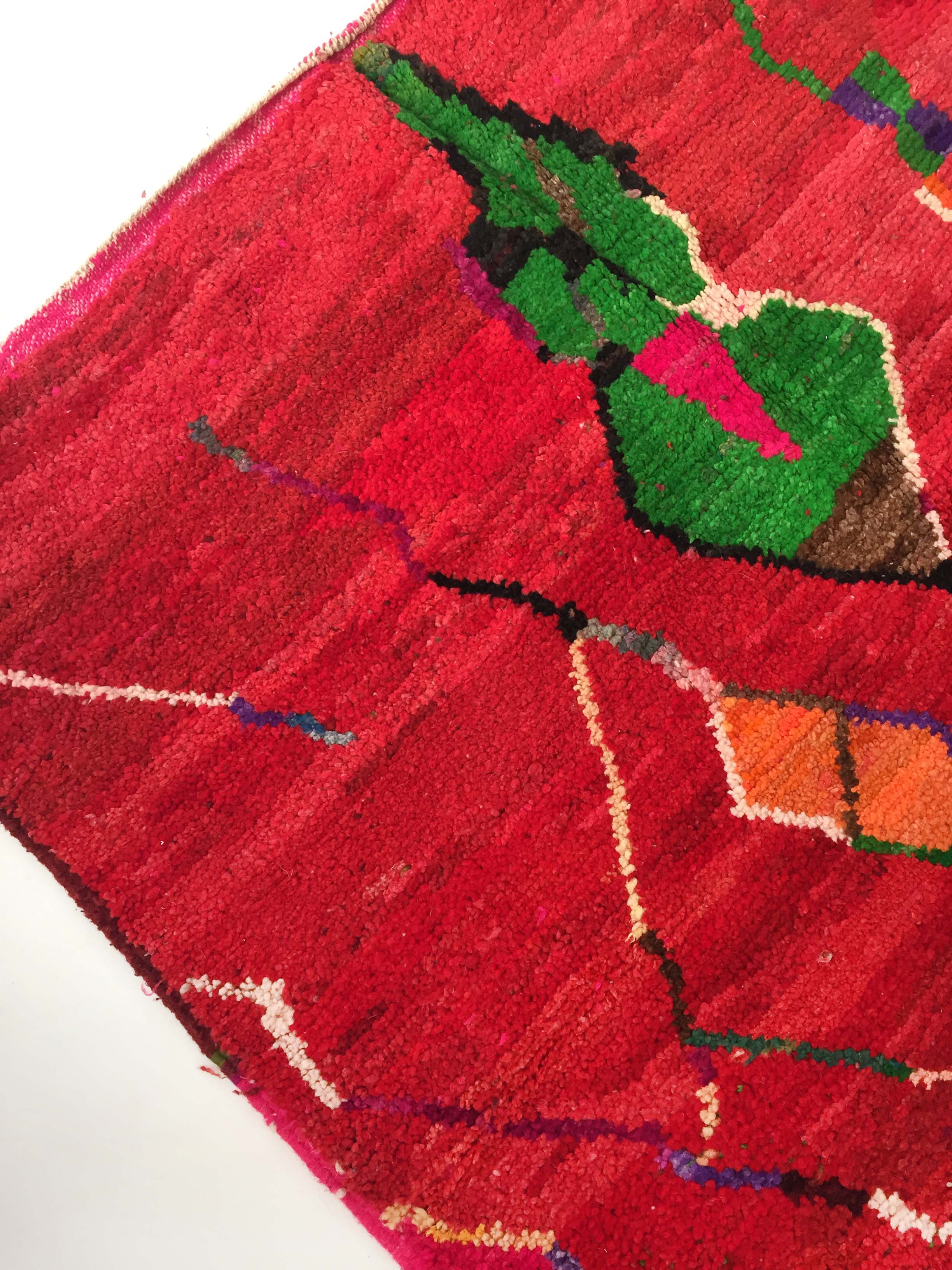 Moroccan Berber carpet Boujaad red and brown with colorful patterns 252x156cm