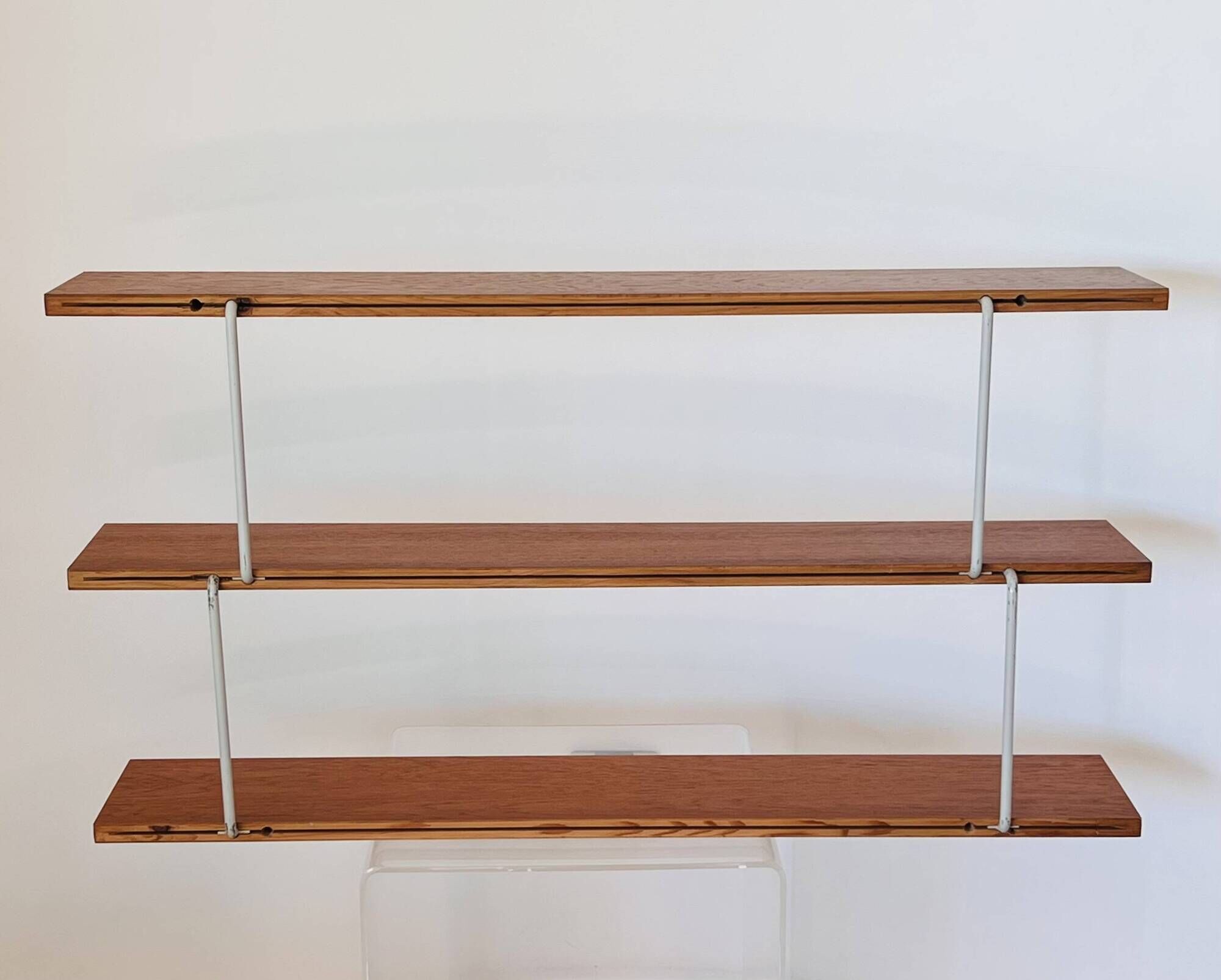 Three-tier bookshelf in teak veneer and metal, France 60s
