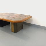 Vintage Brutalist Stone and Oak Coffee Table from the 70s 80s