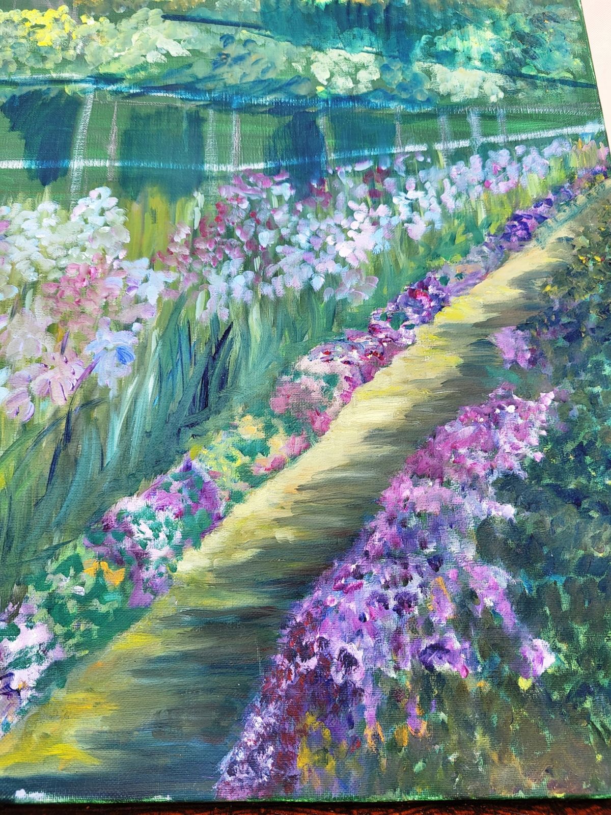 Huile sur toile impressionniste – "Le Jardin aux Iris"