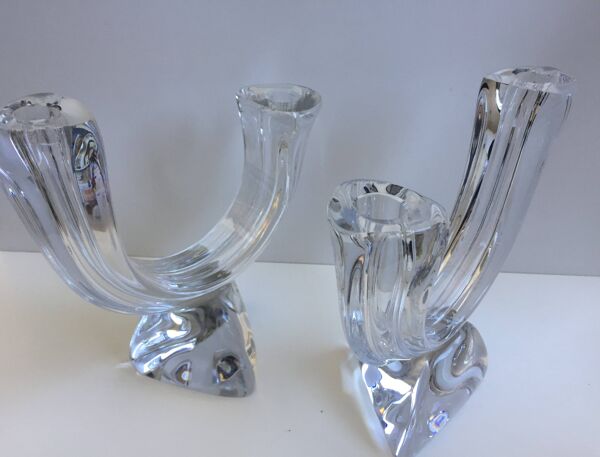Paire grands bougeoirs chandeliers cristal cristallerie de lorraine