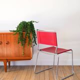 Ensemble de 4 chaises tubulaires en croute de cuir Rouge Italy, Design,1970