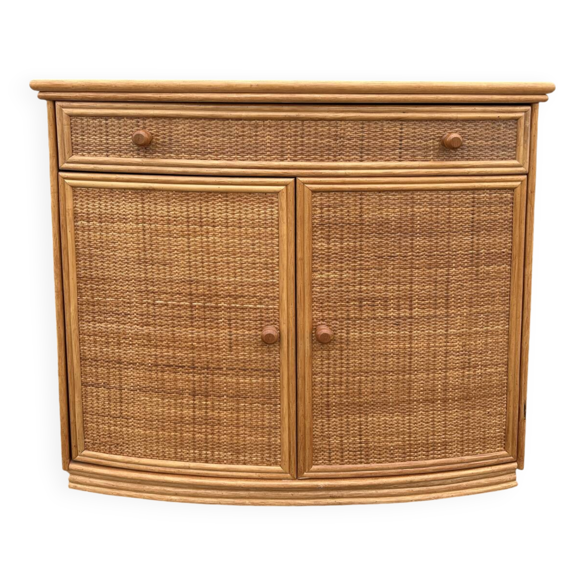 Vintage low sideboard, Exodia, bamboo and rattan, 80s