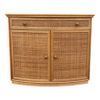 Vintage low sideboard, Exodia, bamboo and rattan, 80s