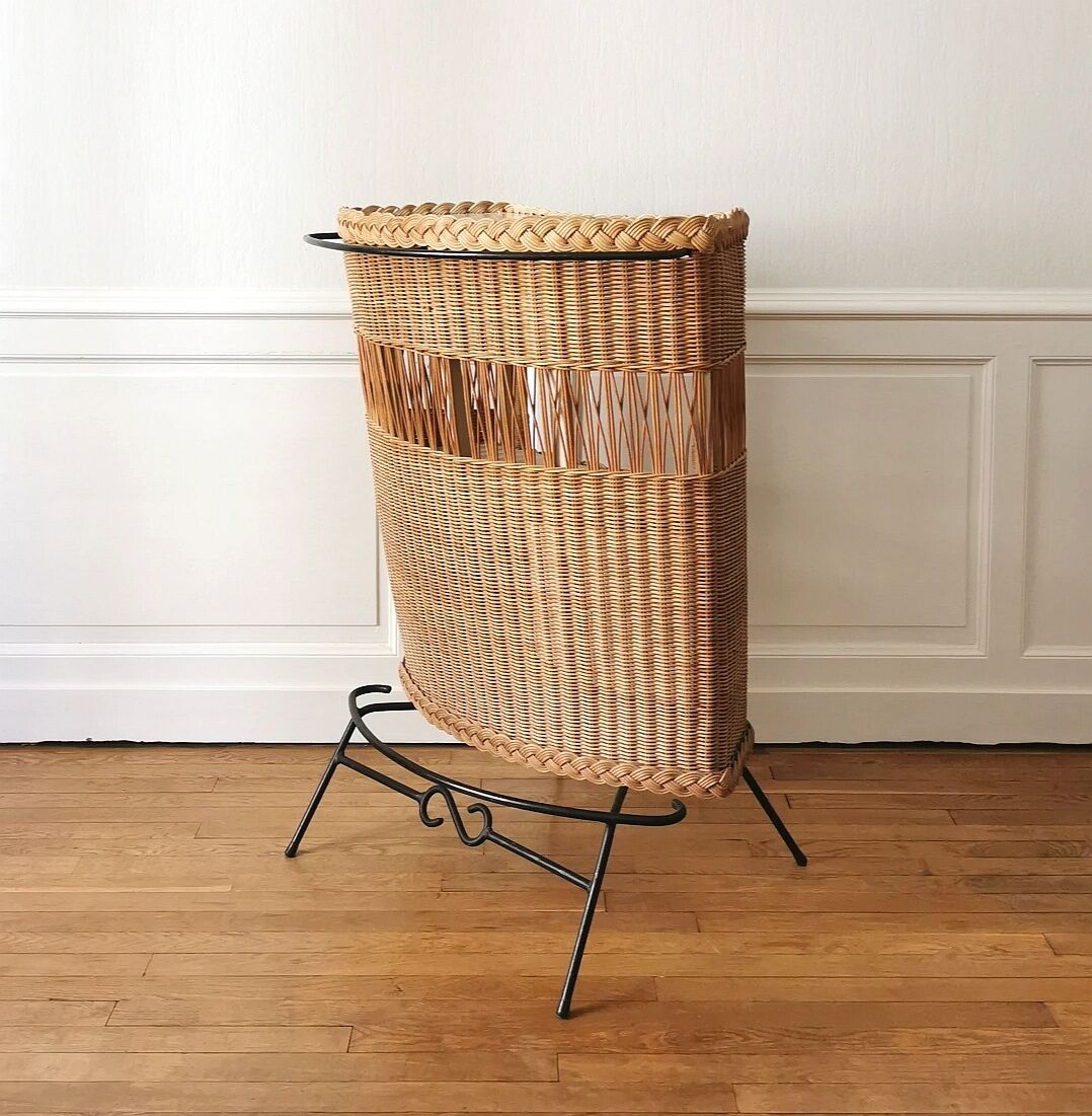 Bar and its 2 rattan stools, 1950