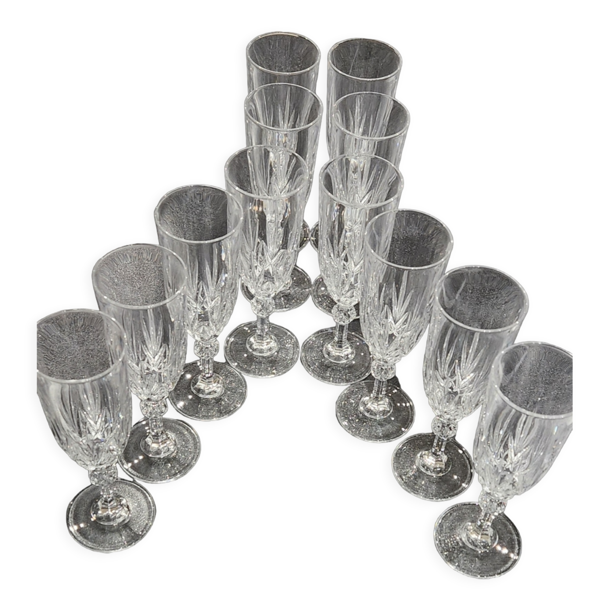12 antique crystal champagne flutes