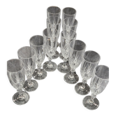12 flutes à champagne en cristal ancien