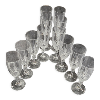 12 antique crystal champagne flutes