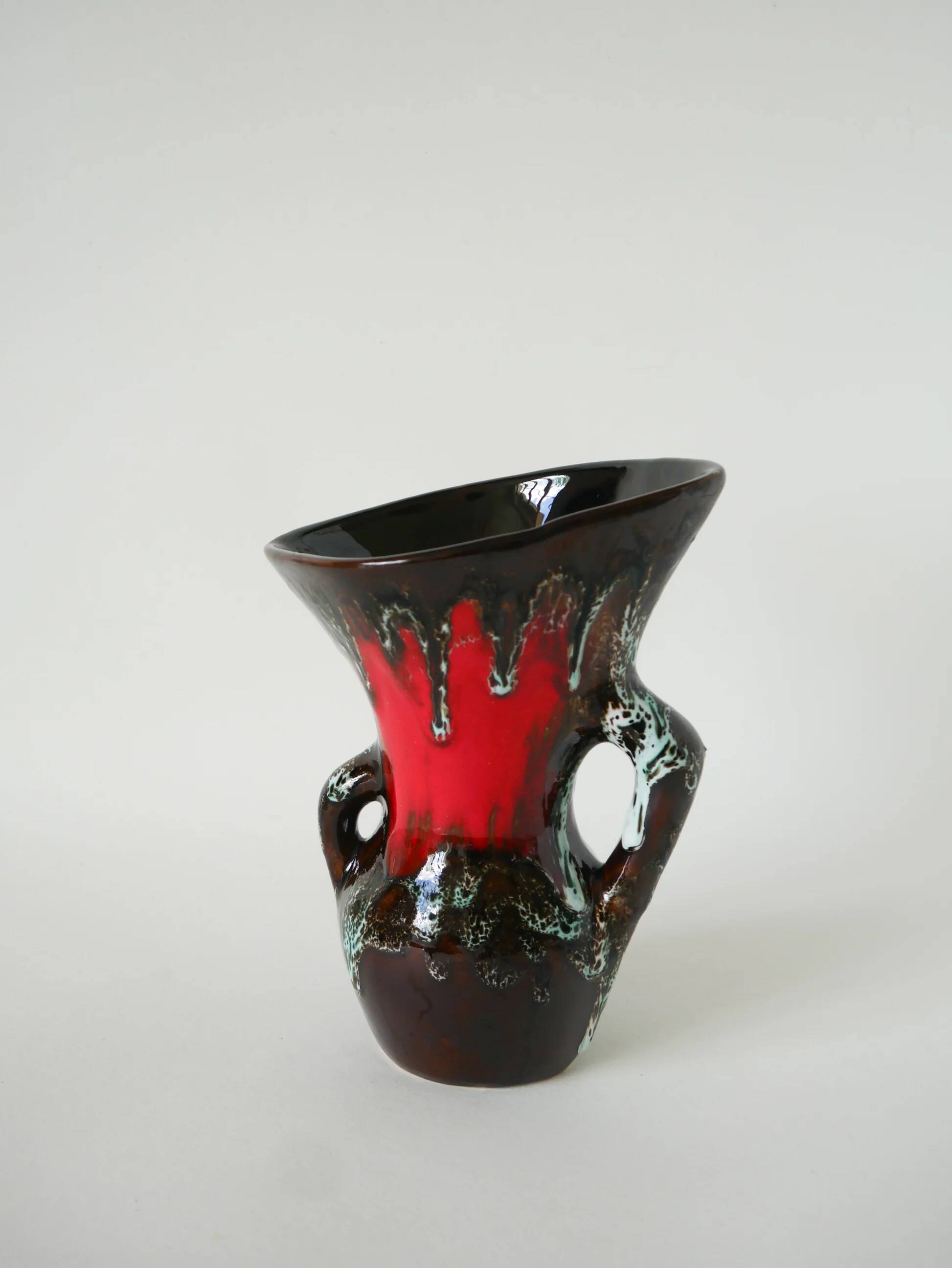 Ceramic vase, brown & red, 1970