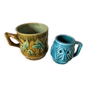 Vintage barbotine cup duo