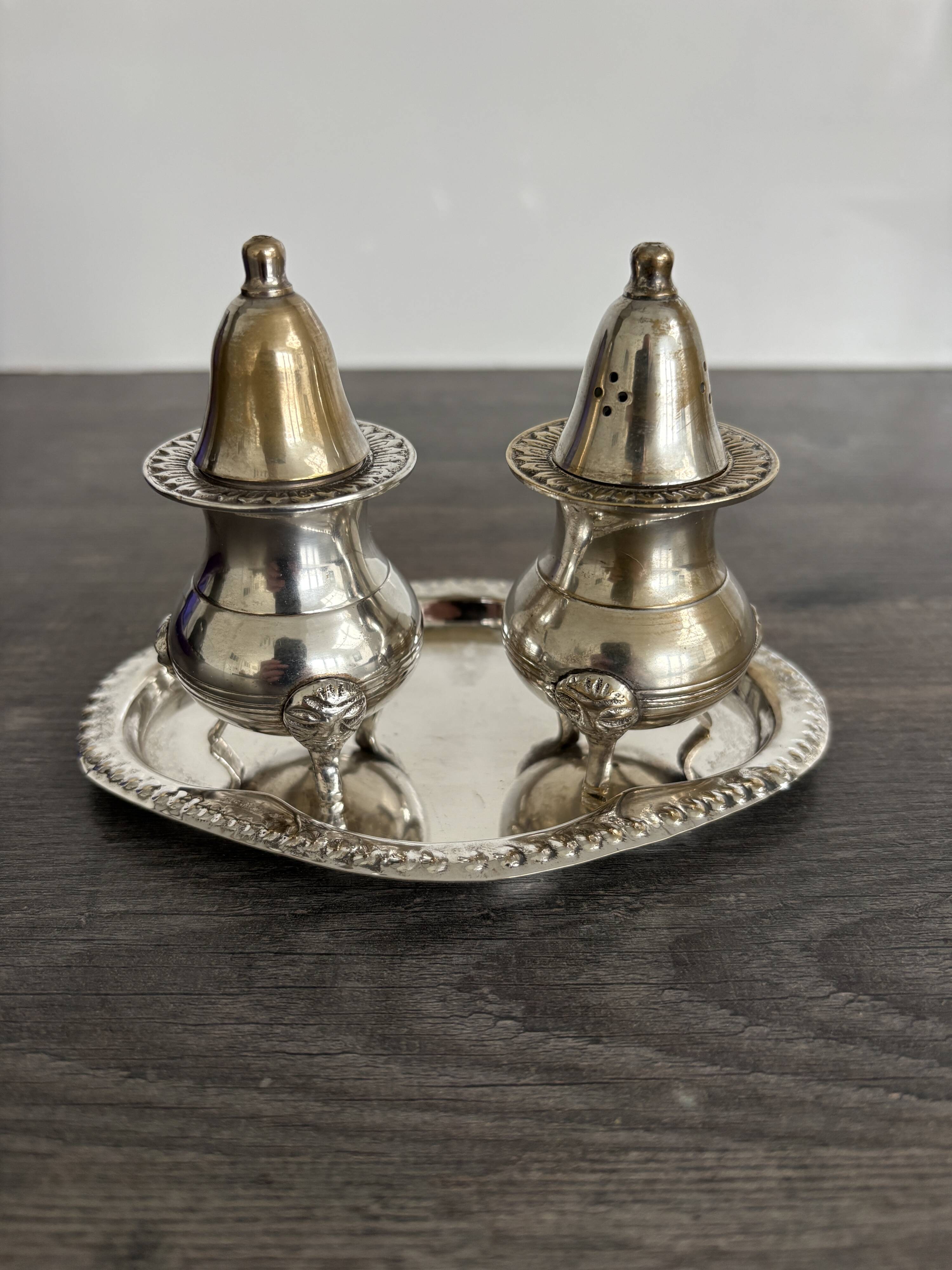 Vintage Salt and Pepper Shaker Set on Tray