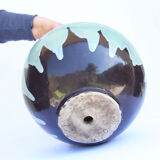 XL pot cover in celadon enamelled sandstone and art Deco style anthracite grey