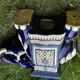 Elephant stool in glazed ceramic in cobalt blue and ivory colors