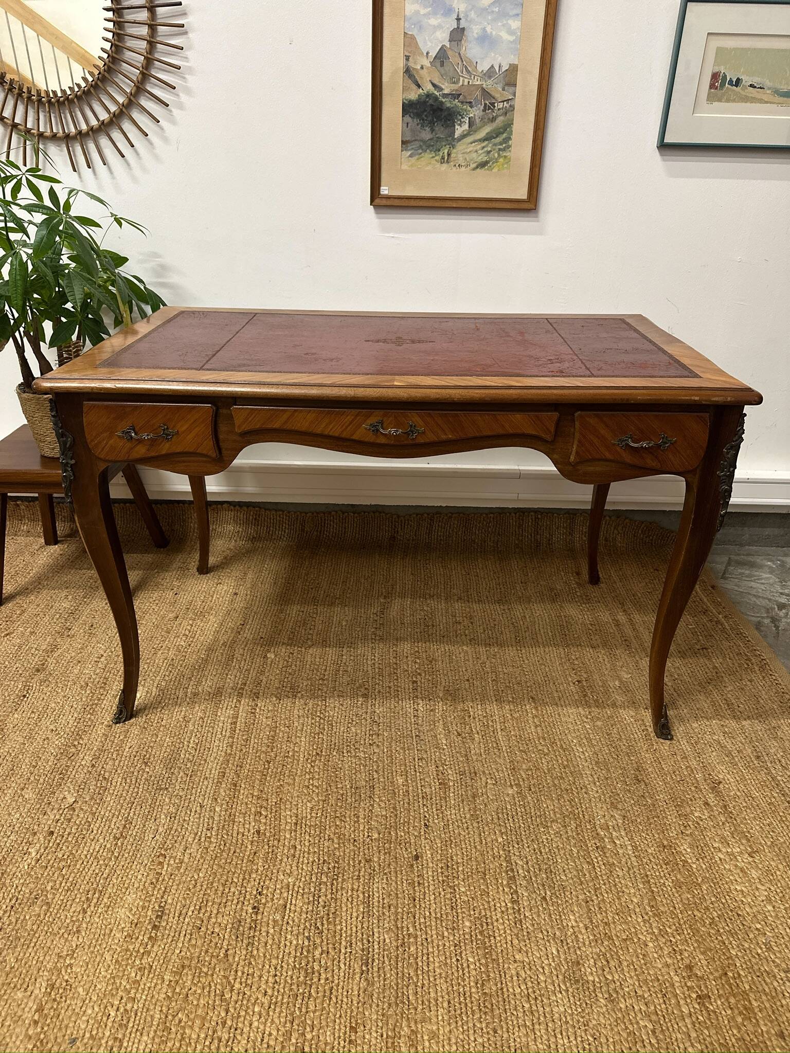 Louis XV style marquetry desk – antique leather top