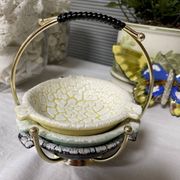Serviteur 3 cendriers métal doré et scoubidou vintage jasba germany