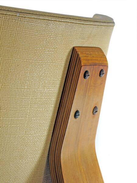 Vintage set of two Cor Alons chairs – bent plywood & blue and cream skai upholstery – 1950s Dutch design