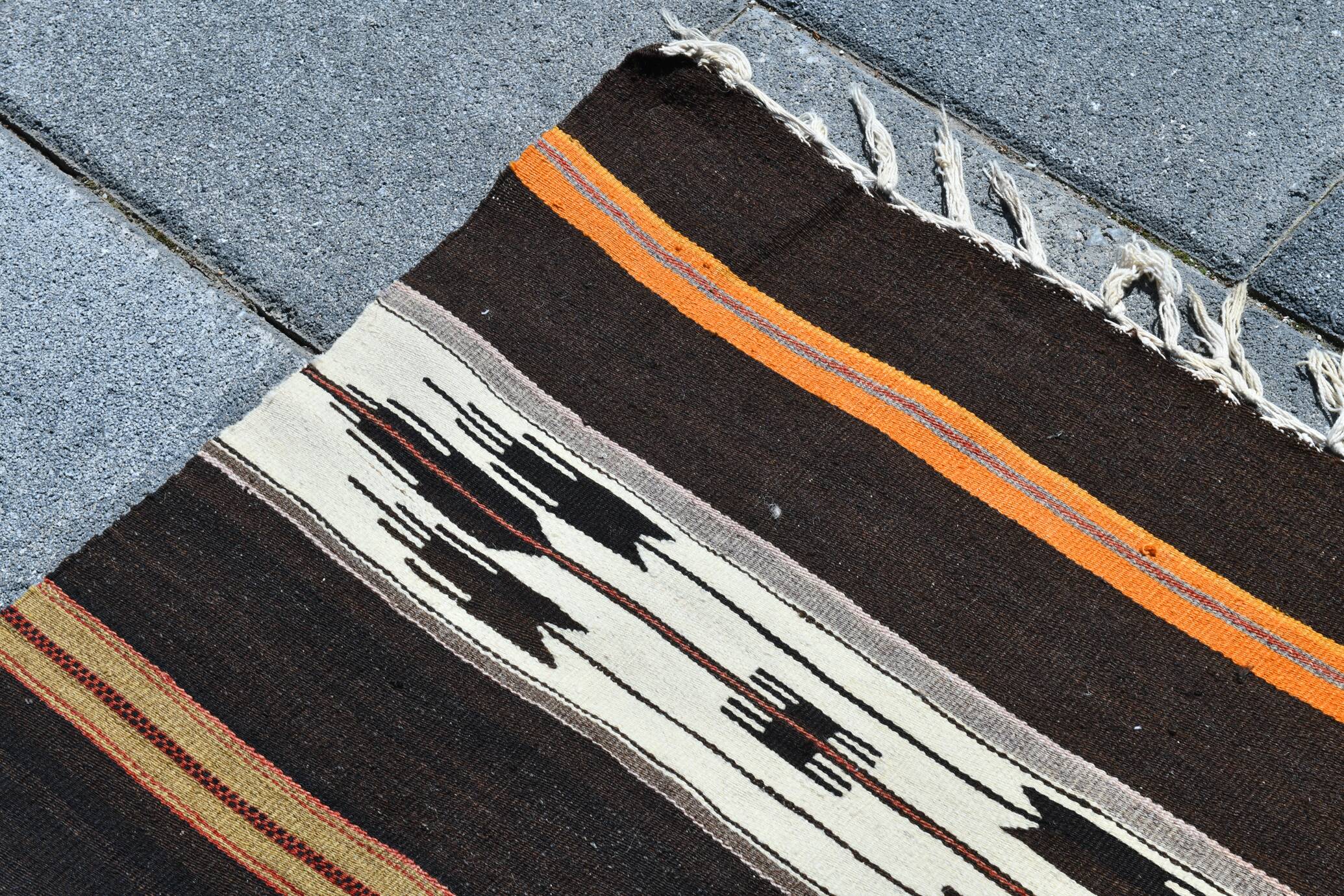 %100 Wool Striped Moroccan Pattern Turkish Kilim Rug, 181x305 Cm